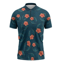 Hawaii Monstera Zipper Polo Shirt Hibiscus Flowers Simple Style - Polynesian Pride