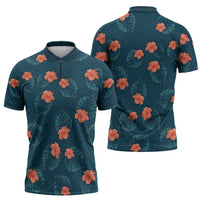 Hawaii Monstera Zipper Polo Shirt Hibiscus Flowers Simple Style - Polynesian Pride