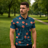 Hawaii Monstera Zipper Polo Shirt Hibiscus Flowers Simple Style - Polynesian Pride