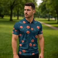 Hawaii Monstera Zipper Polo Shirt Hibiscus Flowers Simple Style - Polynesian Pride