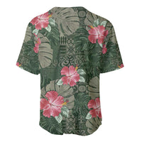 Hawaii Baseball Jersey Green Polynesian Monstera Patterns - Polynesian Pride