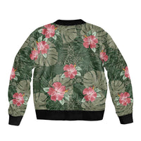 Hawaii Bomber Jacket Green Polynesian Monstera Patterns - Polynesian Pride