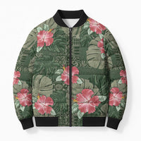 Hawaii Bomber Puffer Jacket Green Polynesian Monstera Patterns - Polynesian Pride