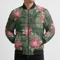 Hawaii Bomber Puffer Jacket Green Polynesian Monstera Patterns - Polynesian Pride