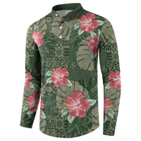 Hawaii Button Sweatshirt Green Polynesian Monstera Patterns - Polynesian Pride
