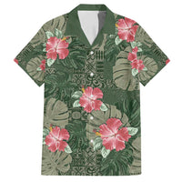 Hawaii Family Matching Puletasi and Hawaiian Shirt Green Polynesian Monstera Patterns DT05 Dad's Shirt - Short Sleeve Green - Polynesian Pride