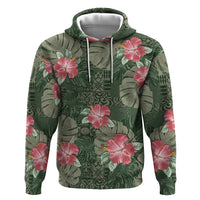 Hawaii Hoodie Green Polynesian Monstera Patterns - Polynesian Pride