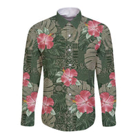 Hawaii Long Sleeve Button Shirt Green Polynesian Monstera Patterns - Polynesian Pride