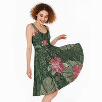 Hawaii Midi Dress Green Polynesian Monstera Patterns - Polynesian Pride