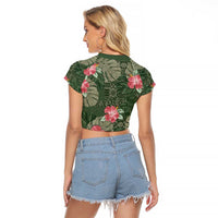 Hawaii Raglan Cropped T Shirt Green Polynesian Monstera Patterns - Polynesian Pride