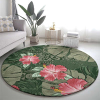 Hawaii Round Carpet Green Polynesian Monstera Patterns - Polynesian Pride