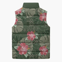 Hawaii Sleeveless Puffer Jacket Green Polynesian Monstera Patterns - Polynesian Pride