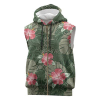Hawaii Sleeveless Zip Hoodie Green Polynesian Monstera Patterns DT05 Green - Polynesian Pride