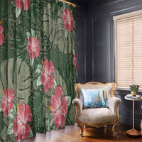 Hawaii Window Curtain Green Polynesian Monstera Patterns - Polynesian Pride