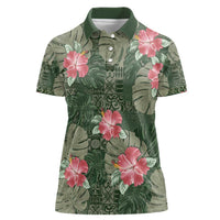 Hawaii Women Polo Shirt Green Polynesian Monstera Patterns - Polynesian Pride