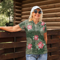 Hawaii Women Polo Shirt Green Polynesian Monstera Patterns - Polynesian Pride