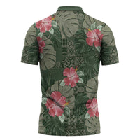 Hawaii Zipper Polo Shirt Green Polynesian Monstera Patterns - Polynesian Pride