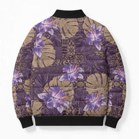 Hawaii Bomber Puffer Jacket Purple Polynesian Monstera Patterns - Polynesian Pride
