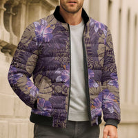 Hawaii Bomber Puffer Jacket Purple Polynesian Monstera Patterns - Polynesian Pride