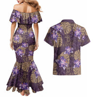 Hawaii Couples Matching Mermaid Dress and Hawaiian Shirt Purple Polynesian Monstera Patterns - Polynesian Pride