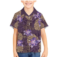 Hawaii Family Matching Mermaid Dress and Hawaiian Shirt Purple Polynesian Monstera Patterns - Polynesian Pride