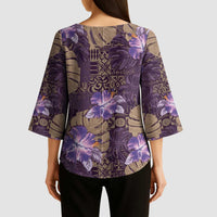 Hawaii Kimono Sleeve Blouse Purple Polynesian Monstera Patterns - Polynesian Pride