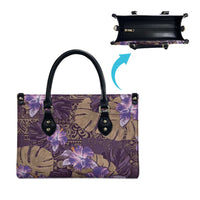 Hawaii Leather Bag Purple Polynesian Monstera Patterns - Polynesian Pride