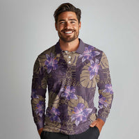 Hawaii Long Sleeve Polo Shirt Purple Polynesian Monstera Patterns DT05 - Polynesian Pride