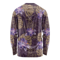 Hawaii Long Sleeve Shirt Purple Polynesian Monstera Patterns - Polynesian Pride