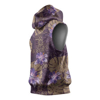 Hawaii Sleeveless Hoodie Purple Polynesian Monstera Patterns - Polynesian Pride