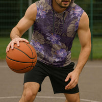 Hawaii Sleeveless Hoodie Purple Polynesian Monstera Patterns - Polynesian Pride