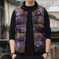 Hawaii Sleeveless Puffer Jacket Purple Polynesian Monstera Patterns - Polynesian Pride