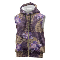 Hawaii Sleeveless Zip Hoodie Purple Polynesian Monstera Patterns DT05 Purple - Polynesian Pride