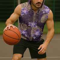 Hawaii Sleeveless Zip Hoodie Purple Polynesian Monstera Patterns DT05 - Polynesian Pride
