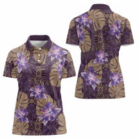 Hawaii Women Polo Shirt Purple Polynesian Monstera Patterns - Polynesian Pride