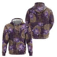 Hawaii Zip Hoodie Purple Polynesian Monstera Patterns - Polynesian Pride