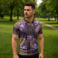 Hawaii Zipper Polo Shirt Purple Polynesian Monstera Patterns - Polynesian Pride