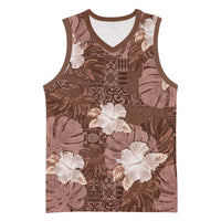 Hawaii Basketball Jersey Brown Polynesian Monstera Patterns - Polynesian Pride
