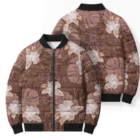 Hawaii Bomber Puffer Jacket Brown Polynesian Monstera Patterns - Polynesian Pride