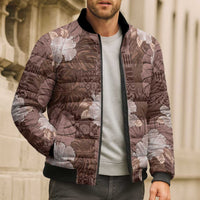 Hawaii Bomber Puffer Jacket Brown Polynesian Monstera Patterns - Polynesian Pride