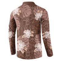 Hawaii Button Sweatshirt Brown Polynesian Monstera Patterns - Polynesian Pride