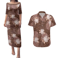 Hawaii Couples Matching Puletasi and Hawaiian Shirt Brown Polynesian Monstera Patterns - Polynesian Pride