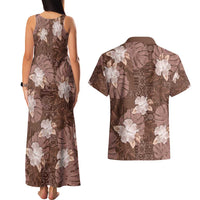 Hawaii Couples Matching Tank Maxi Dress and Hawaiian Shirt Brown Polynesian Monstera Patterns - Polynesian Pride