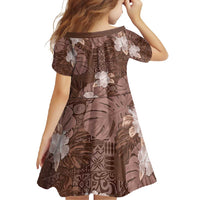 Hawaii Family Matching Long Sleeve Bodycon Dress and Hawaiian Shirt Brown Polynesian Monstera Patterns - Polynesian Pride
