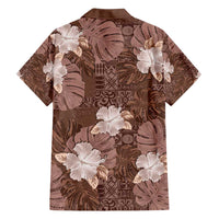 Hawaii Family Matching Long Sleeve Bodycon Dress and Hawaiian Shirt Brown Polynesian Monstera Patterns - Polynesian Pride