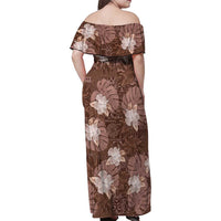 Hawaii Family Matching Off Shoulder Maxi Dress and Hawaiian Shirt Brown Polynesian Monstera Patterns - Polynesian Pride