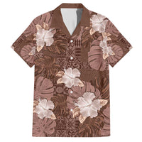 Hawaii Family Matching Off Shoulder Short Dress and Hawaiian Shirt Brown Polynesian Monstera Patterns - Polynesian Pride