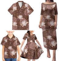 Hawaii Family Matching Puletasi and Hawaiian Shirt Brown Polynesian Monstera Patterns - Polynesian Pride