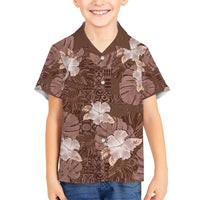 Hawaii Kid Hawaiian Shirt Brown Polynesian Monstera Patterns DT05 Kid Brown - Polynesian Pride