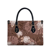 Hawaii Leather Bag Brown Polynesian Monstera Patterns - Polynesian Pride